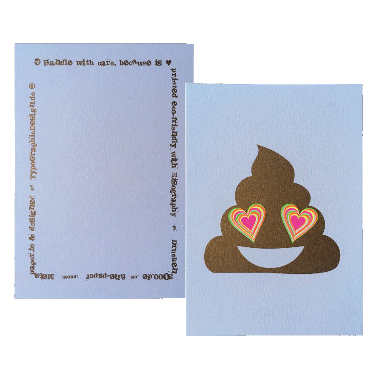 Postcard | Golden Poo with Neon Heart | Riso Print